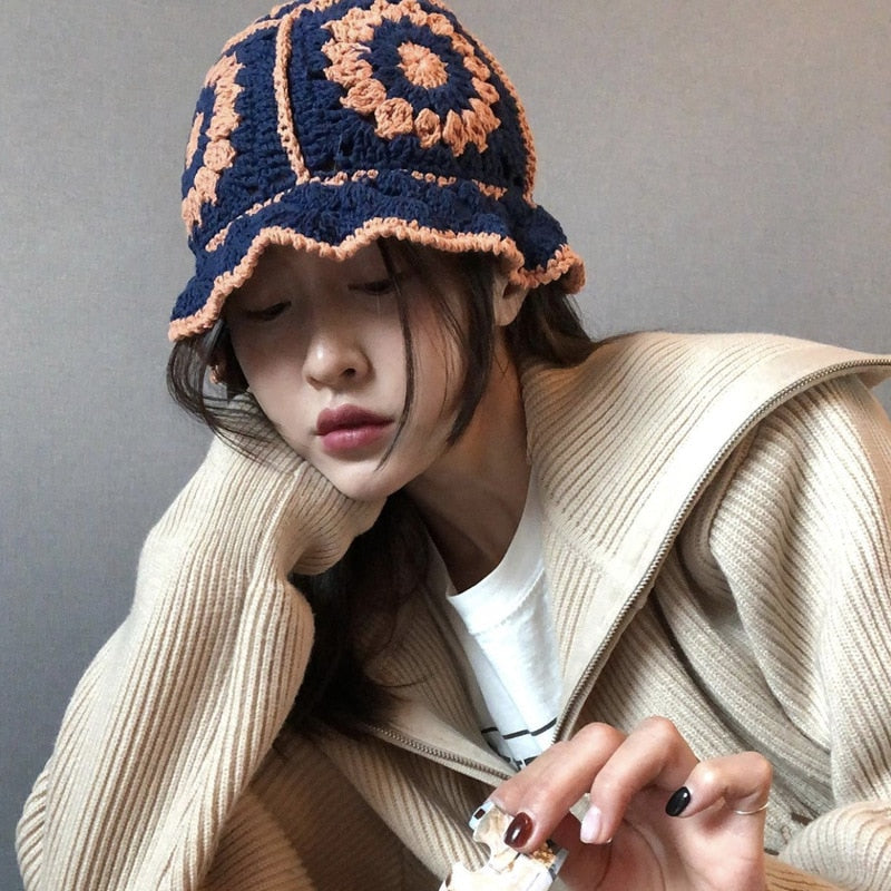 Hollow Flower Knitted Fisherman Hat